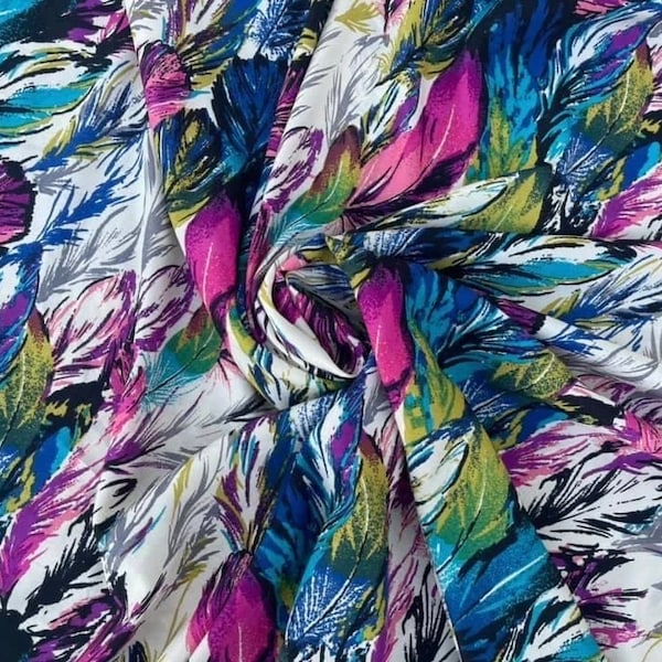 Fire Feather Turquoise Satin Fabric By the Yard Pre Order