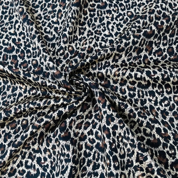 Black brown cheetah animal     print - silky charmeuse satin  fabric - sold by the yard - U S A based shipping