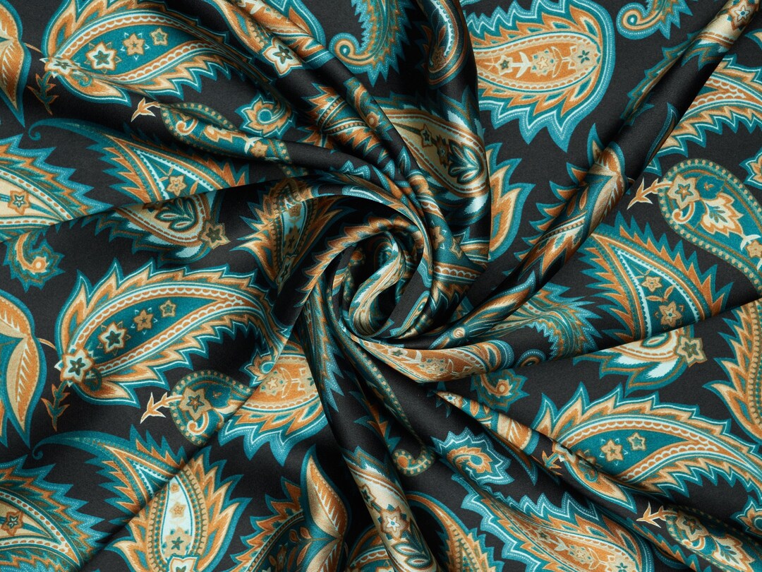 Beyla Prickly Paisley Print Silky Satin Charmeuse Fabric Sold by the ...