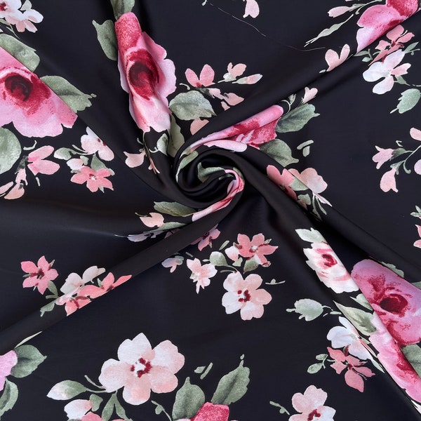 Black Floral Fabric - Etsy