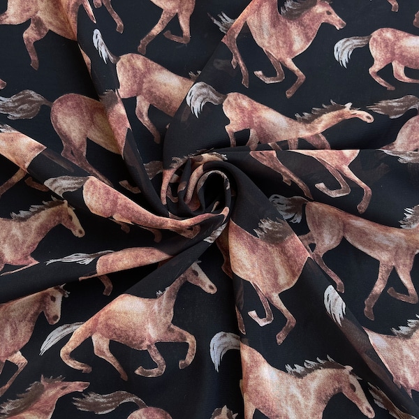 Boho Wild horses  western print - Chelsea chiffon   fabric - sold by the yard - U S A based shipping