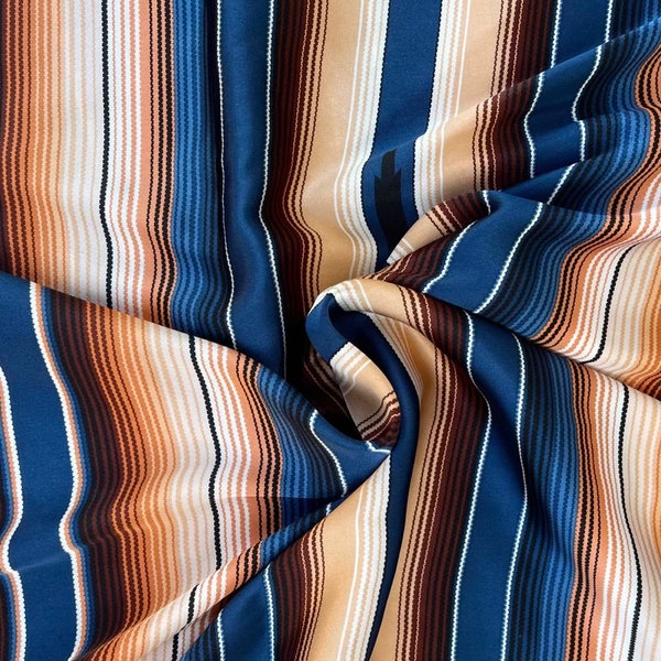 Serape stripes tribal print - silky charmeuse satin  fabric - sold by the yard - U S A made and  shipping