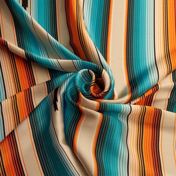 Serape stripes tribal print - silky charmeuse satin  fabric - sold by the yard - U S A made and  shipping