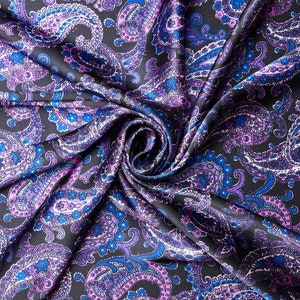 Classic Royal paisley print - silky satin charmeuse fabric - sold by the yard - U S A based shipping