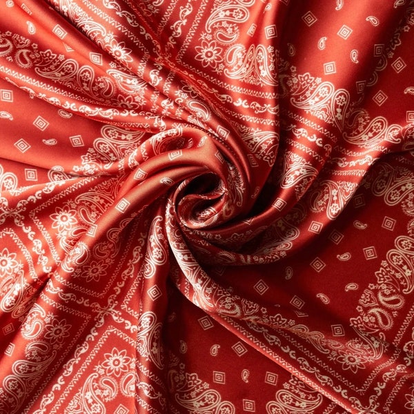 Bandana paisley print - silky satin charmeuse fabric - sold by the yard - U S A based shipping