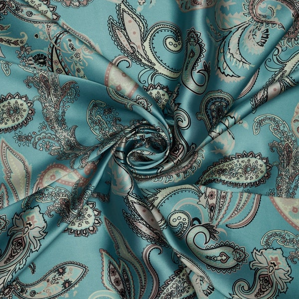 Classic Paisley  print - silky satin charmeuse fabric - sold by the yard - U S A made textiles