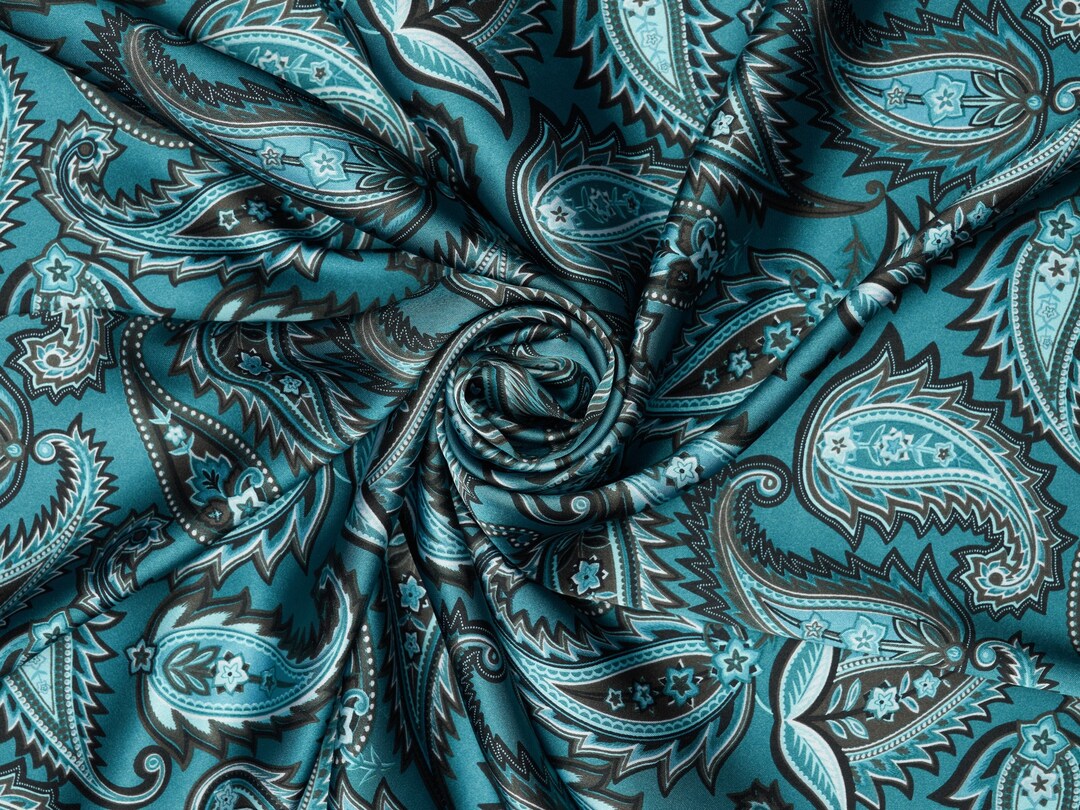 Beyla Prickly Paisley Print Silky Satin Charmeuse Fabric Sold by the ...