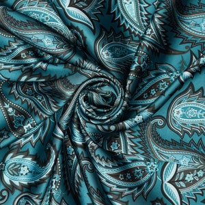 Beyla prickly paisley  print - silky satin charmeuse fabric - sold by the yard - U S A made and  shipping