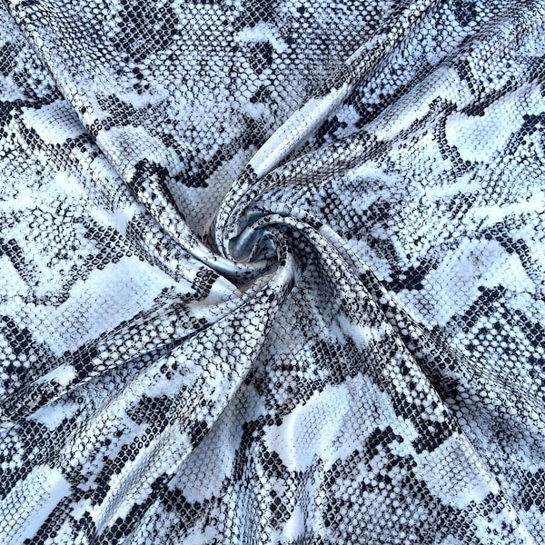 Black and white Snake   print - silky faux silk charmeuse  satin  fabric - sold by the yard - U S A based shipping