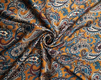 Classic Royal paisley print - silky satin charmeuse fabric - sold by the yard - U S A based shipping
