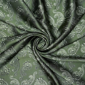 Green and  black Spurs  paisley print - silky satin charmeuse fabric - sold by the yard - U S A based shipping