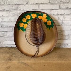 Hand Painted Hat With Yellow Flowers. Mexican Floral Hat. Artisanal Mexican Sombrero. Beach Hat