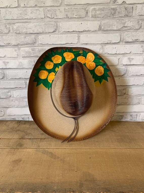 Hand Painted Hat With Yellow Flowers. Mexican Floral Hat  display picture 2