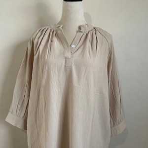 Vintage Style Cotton Shirt Dress, Hidden Packets Long Dress, Drop Shoulder Tunic Dress