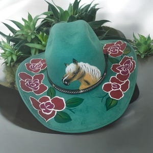 Hand Painted Suede Mexican Hat, Hand Painted Cowgirl Hat, Mexican Artisanal Hat