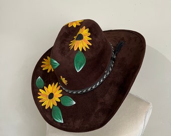 Hand Painted Suede Mexican Hat, Hand Painted Fedora, Mexican Sombrero, Mexican Artisanal Hat