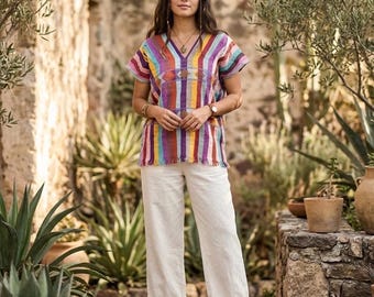 Woven Mexican Blouse, Mexican Huipil, Hand Woven Top, Artisanal Clothing, Handmade On A Backstrap Loom