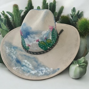 Hand Painted Suede Mexican Hat, Hand Painted Cowgirl Hat, Mexican Artisanal Hat