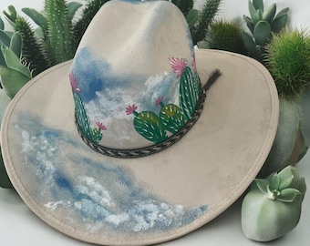 Hand Painted Suede Mexican Hat, Hand Painted Cowgirl Hat, Mexican Artisanal Hat