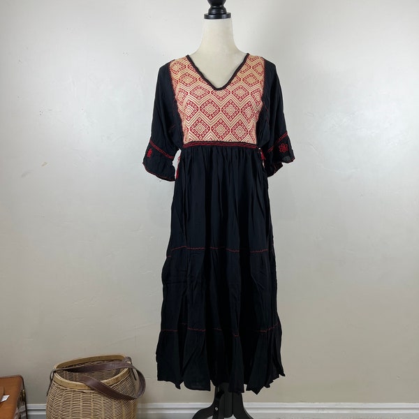 Hand Woven Mexican Maxi Dress, Artisanal Mexican Dress, Embroidered on a Loom, Hand Made Long Dress