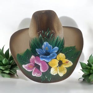 Hand Painted Hat, Burn Style, Mexican Floral Hat, Artisanal Sombrero, Beach Hat, Floral Sombrero