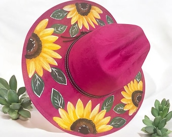 Hand Painted Suede Mexican Hat, Hand Painted Cowgirl Hat, Mexican Artisanal Hat, Mexican Sombrero