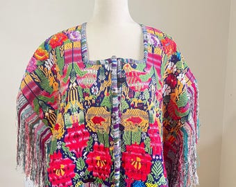 GORGEOUS! Completely Hand Embroidered Mexican Cape, Front and Back Hand Embroidered Poncho, Mexican Top, One Size