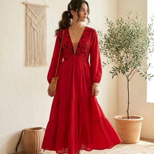 spanish embroidered maxi dress Embroidered Dress Spanish Style Maxi Dress Chilac Embroidered Mexican Long  Dress Lolo Mexican Mercadito Black With