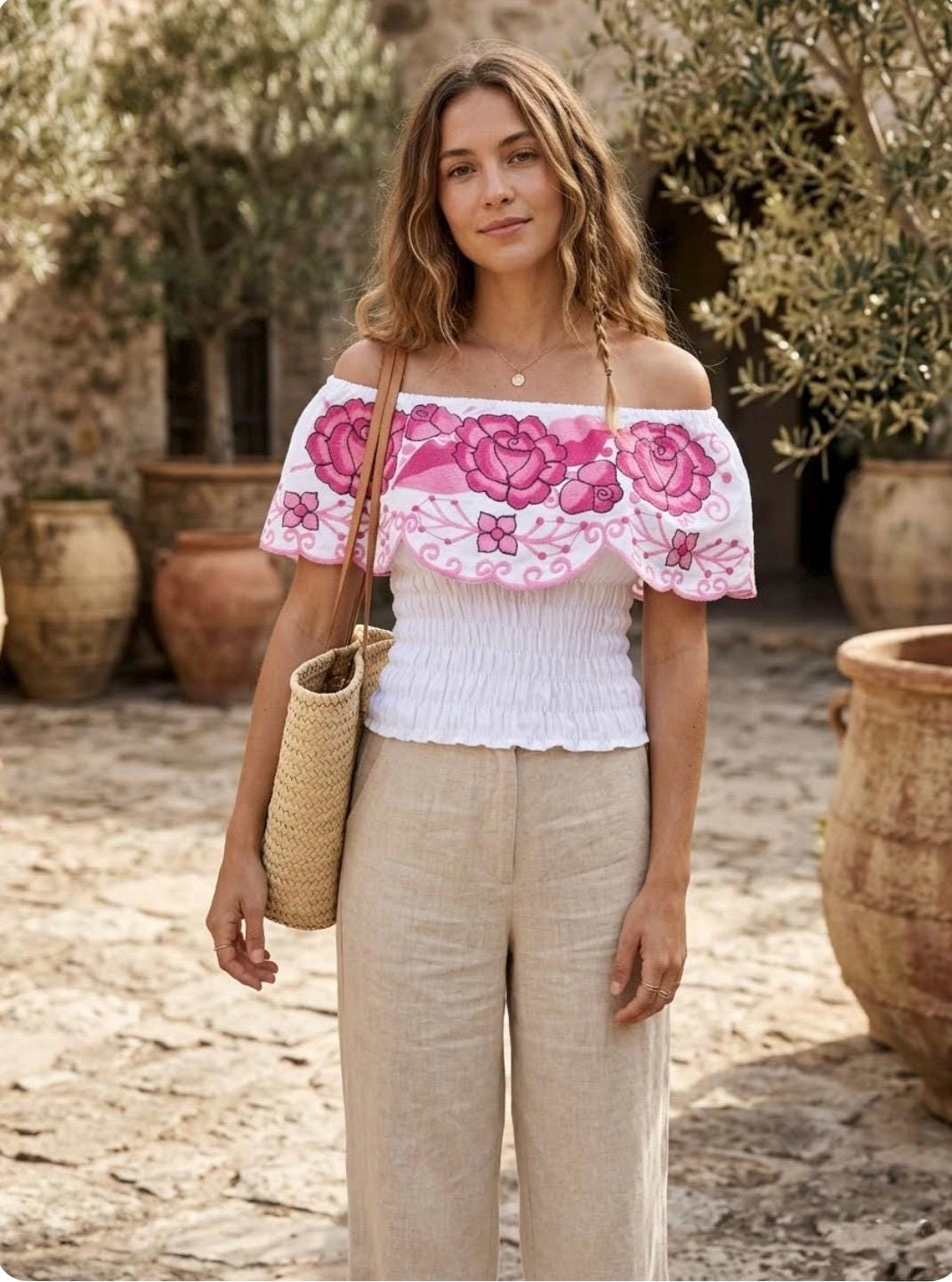 Mexican Off the Shoulder Crop Top * Embroidered Campesina Blouse * Manta Cotton Boho Blouse * Fiesta Top Women* Fits XS/S/M
