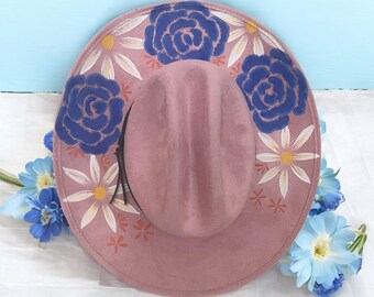 Hand Painted Suede Mexican Hat, Hand Painted Cowgirl Hat, Mexican Artisanal Hat