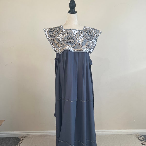 Hand Woven Mexican Maxi Dress, Embroidered Zinacantan Long Dress, Artisanal Clothing, Bohemian Dress