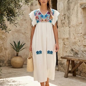 midi mexican embroidered dress Kimono Deluxe Midi Dress