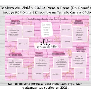 Tablero de Visión 2025 | Plantilla Digital PDF y PNG | Tamaño Carta y Oficio | Incluye Rueda de la Vida, Diario y Hojas de Seguimiento