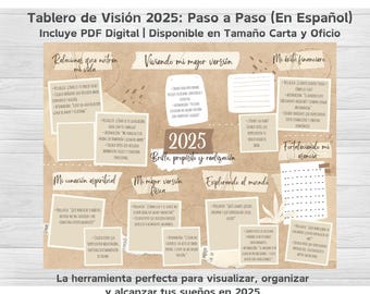 Tablero de Visión 2025: Plantilla Digital PDF | Tamaño Carta y Oficio | Rueda de la Vida, Diario de Gratitud y Hojas de Seguimiento