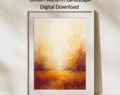 Golden Autumn Landscape Art, Digital Download, Fall Wall Art Printable, Thanksgiving Greeting Card, Cozy Autumn Decor, Printable Wall Art
