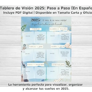 Tabela de Visão 2025 | Planta Digital em PDF e PNG | Tamanho Carta e Ofício | Metas de Desenvolvimento Pessoal, Gratidão e Organização