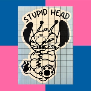 Stitch Sticker | Car Window Decal | Stitch Stupid Head Decal | Funny Bumper Stickers