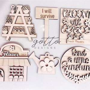 Spring tiered tray, Flower tier tray, Wooden signs, Kitchen tier tray, Kitchen tiered tray, Unfinished wood signs, DIY, 3d signs, wood signs