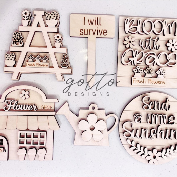 Spring tiered tray, Flower tier tray, Wooden signs, Kitchen tier tray, Kitchen tiered tray, Unfinished wood signs, DIY, 3d signs, wood signs