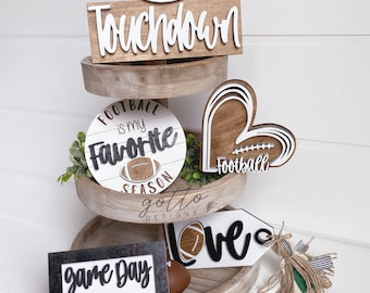 Football tier tray, sports tier tray, tier tray decor, kitchen decor, 3d signs, paint party, DIY, gift, kitchen tiered tray, wood sign