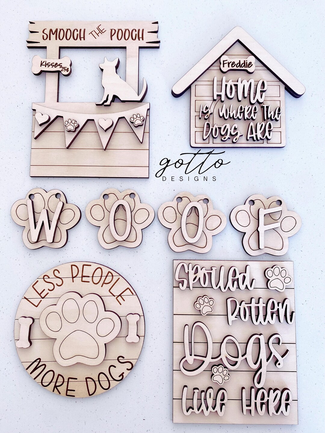 Dog Tiered Tray, Puppy Tier Tray, Wooden Signs, Woof Tier Tray, Kitchen Tiered Tray, Unfinished