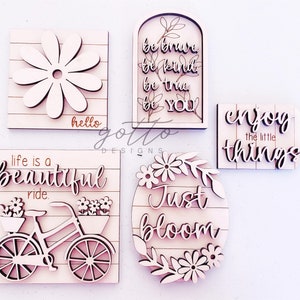Spring tiered tray, Bloom tier tray, Wooden signs, Kitchen tier tray, Kitchen tiered tray, Unfinished wood signs, DIY, 3d signs, wood signs