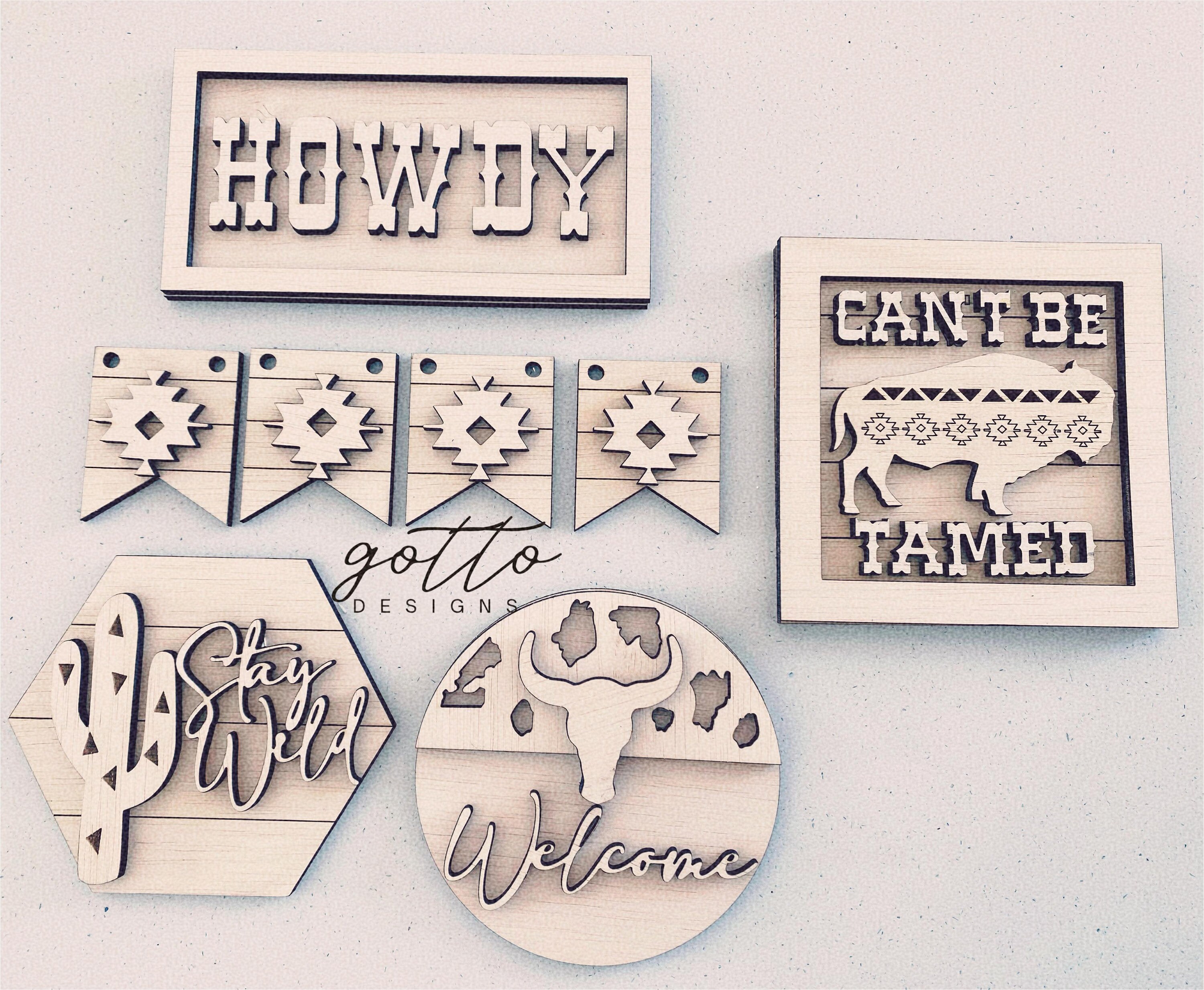 Aztec Tiered Tray, Western Tier Tray, Wooden Signs, Cactus Tier Tray, Kitchen Tiered Tray