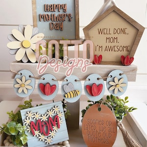 Mother&#39;s day tiered tray SVG, laser cut file, for tier trays, for shelves, for home decor, Mom svg, for laser, wood signs, laser made, May