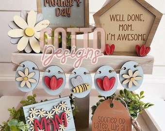 Mother's day tiered tray SVG, laser cut file, for tier trays, for shelves, for home decor, Mom svg, for laser, wood signs, laser made, May