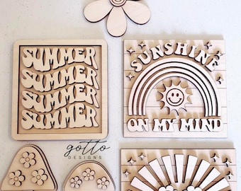 sunshine tier tray, Groovy tier tray, Wooden signs, Summer tier tray, Kitchen tier tray, Unfinished wood sign, DIY, 3d sign, wood sign
