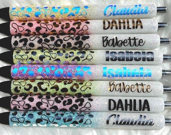 Nurse Stethoscope Leopard Print Personalized Gel Ink Glitter Pens