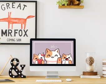 Kinderen Miauw Kitty kat Desktop wallpaper | Bureaublad achtergrond | MacBook Wallpaper | Computer Achtergrond | MacBook Pro Wallpaper | Boho wallp |