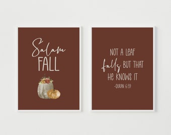 Salam Fall, Not a leaf falls but that He knows it, Muslim Fall Wall Art, Islamic Neutral Wall Art, Islamic Fall Wall Decor, Quran 6:59 Print