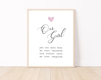 Our Girl Quote, Baby Girl Quotes, You Are More Than We Expected, Baby Girl Poem, Little Girl Quote, Nursery Wall Art Girl, Baby Girl Nursery